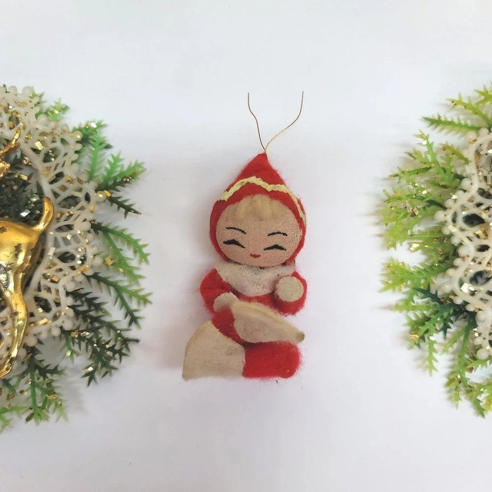 Vintage Christmas Lot Diorama Balls & Elf Ornaments Gold Deer Floral Decor